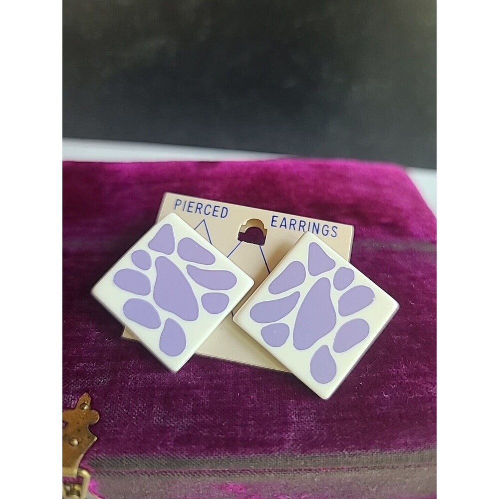 Purple And White Animal Print Plastic Earrings Vintage NOS
